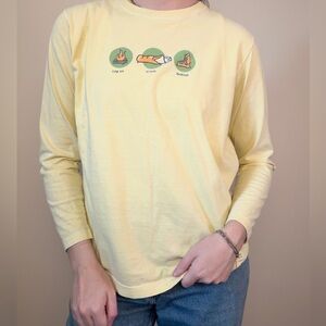 Life is Good butter or light yellow “log on, crash, reboot” long sleeve Small